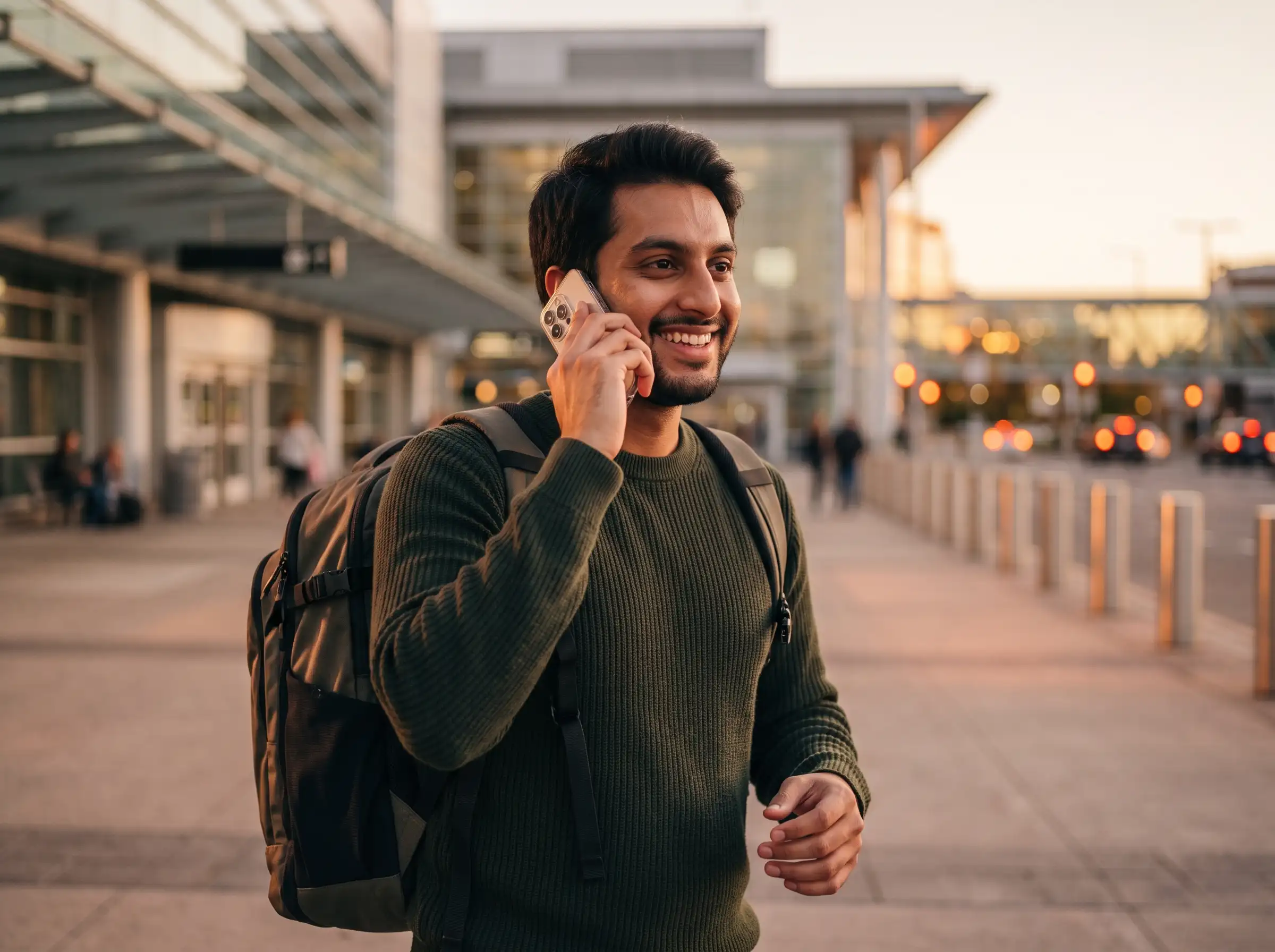 Arriving at Canadian airport connected and talking on mobile phone